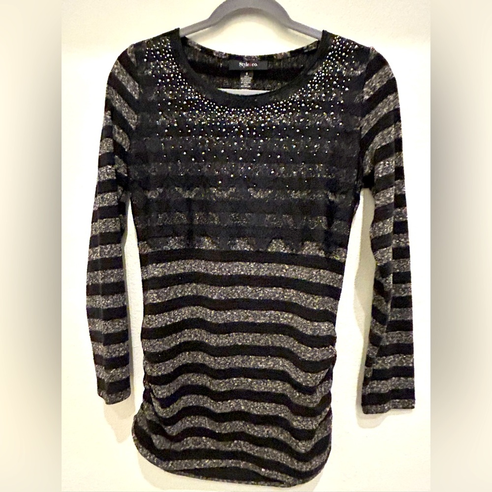 Sweater Mini Dress Gothic Style Strips & Lace Black & Gray S Long Sleeve
